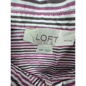 Loft Women's Button Down Shirt with Striped patter pink brown Medium Petite corp